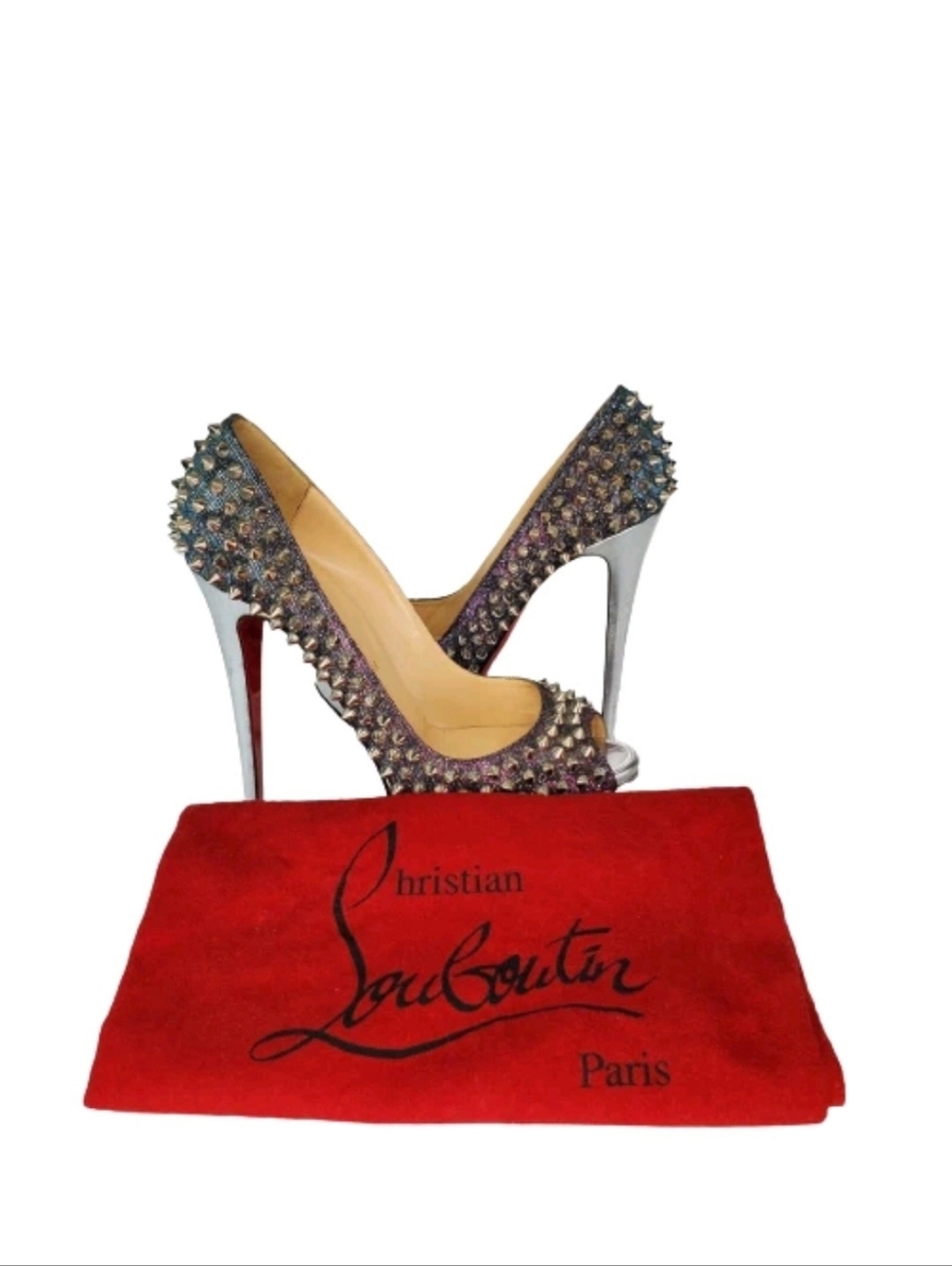 Christian Louboutin Metallic Lady Peep Spikes 150 Pumps - Picture 8 of 8